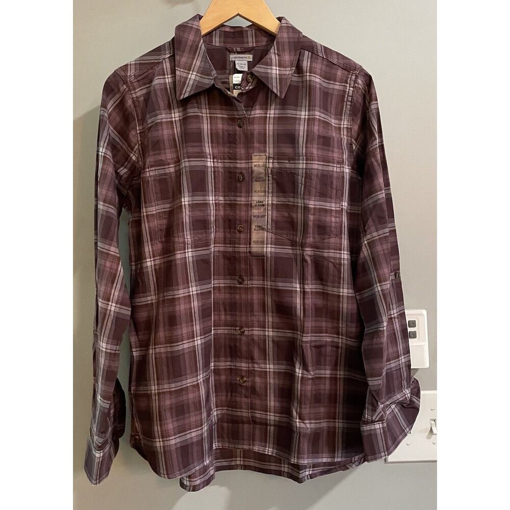 Carhartt Top Plaid Roll Tab Long Sleeve Button‎ Up Shirt Womens Medium New